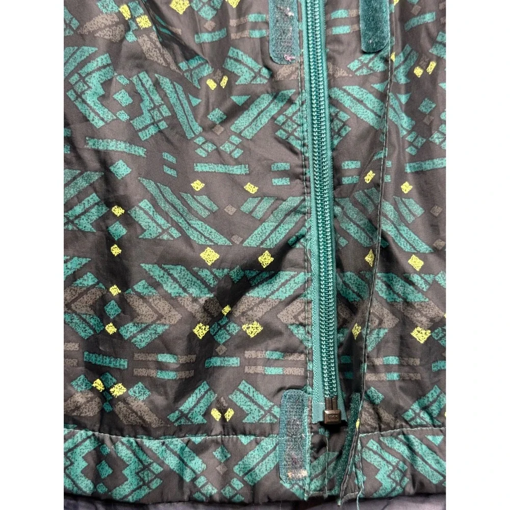 Columbia Boys XL 18/20 Hooded Windbreaker Jacket Green Aztec Geometric Print